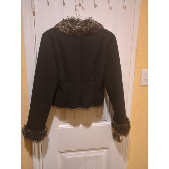 Express Black Faux Fur Collared Fully Lined Faux Suede Jacket - Size 4 - Picture 13 of 16